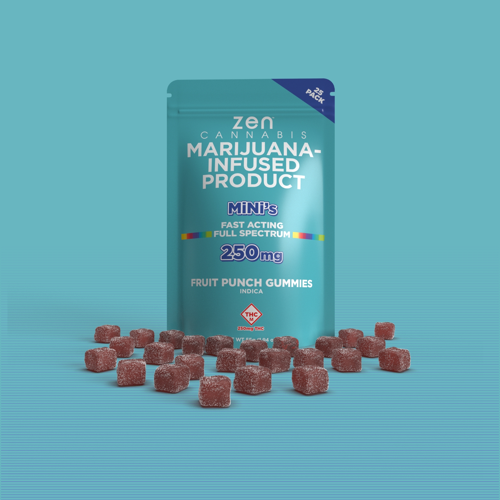 Zen Cannabis Marijuana Infused Product Fast Acting Full Spectrum 250mg Fruit Punch Gummies