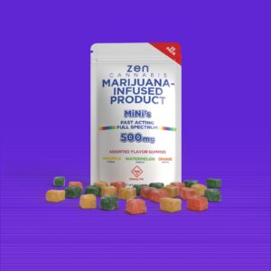 Zen Cannabis Marijuana Infused Product Fast Acting Full Spectrum 500mg Assorted Flavor Gummies